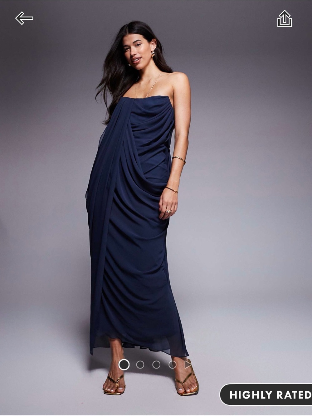 ASOS Strapless Navy Draped Gown